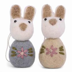 Gry & Sif - Hare sæt m/ broderi (blågrå/beige)