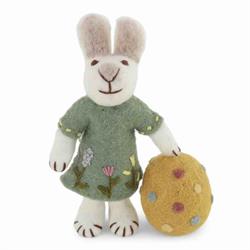 Gry & Sif -White Bunny With Green Dress And Big Egg Hanging