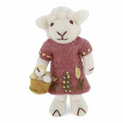 Gry & Sif -White Sheep W/Red Dress & Egg Basket 