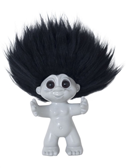  Lykketrold 9 cm - lysgrå/sort hår